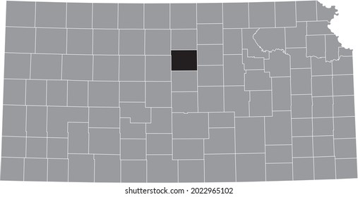 Mapa de ubicación resaltado en negro del Condado de Lincoln dentro del mapa gris del Estado Federal de Kansas, Estados Unidos