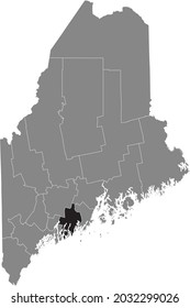 Mapa de ubicación resaltado en negro del Condado de Lincoln dentro del mapa gris del Estado Federal de Maine, Estados Unidos
