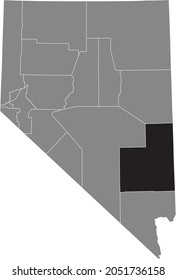 Black highlighted location map of the Lincoln County inside gray map of the Federal State of Nevada, USA