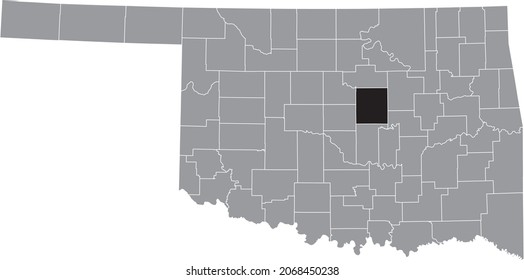 Mapa de ubicación resaltado en negro del condado de Lincoln dentro del mapa administrativo gris del estado federal de Oklahoma, Estados Unidos