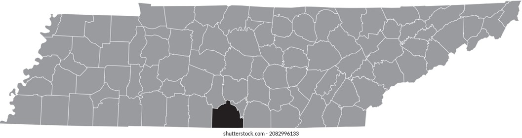Black highlighted location map of the Lincoln County inside gray administrative map of the Federal State of Tennessee, USA