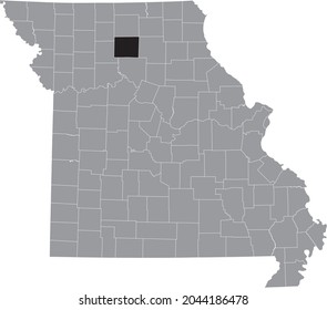 Black highlighted location map of the Linn County inside gray map of the Federal State of Missouri, USA