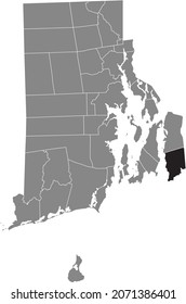 Mapa de ubicación resaltado en negro de Little Compton dentro del mapa administrativo gris del estado federal de la isla de Rode, Estados Unidos