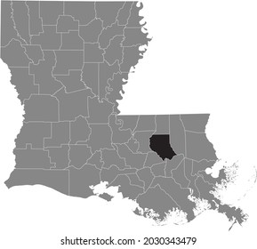 Black Highlighted Location Map Of The Livingston Parish Inside Gray Map Of The Federal State Of Louisiana, USA