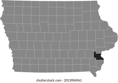 Black highlighted location map of the Louisa County inside gray map of the Federal State of Iowa, USA