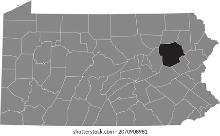Black highlighted location map of the Luzerne County inside gray administrative map of the Federal State of Pennsylvania, USA
