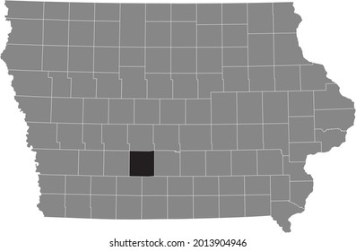 Black highlighted location map of the Madison County inside gray map of the Federal State of Iowa, USA