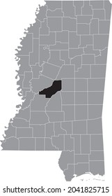 Black Highlighted Location Map Of The Madison County Inside Gray Map Of The Federal State Of Mississippi, USA