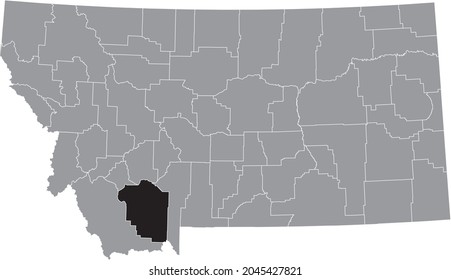 Black highlighted location map of the Madison County inside gray map of the Federal State of Montana, USA