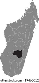 Black highlighted location map of the Malagasy Haute-Matsiatra region inside gray map of the Republic of Madagascar