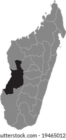 Black highlighted location map of the Malagasy Menabe region inside gray map of the Republic of Madagascar