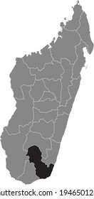 Black highlighted location map of the Malagasy Anosy region inside gray map of the Republic of Madagascar