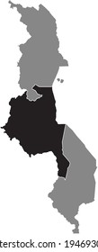 Schwarz markierte Standortkarte der malawischen Zentralregion auf der grauen Karte der Republik Malawi