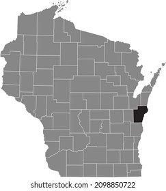Mapa de ubicación resaltado en negro del condado de Manitowoc dentro del mapa administrativo gris del estado federal de Wisconsin, EE.