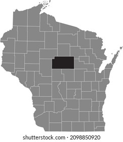 Black highlighted location map of the Marathon County inside gray administrative map of the Federal State of Wisconsin, USA