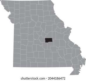 Black highlighted location map of the Maries County inside gray map of the Federal State of Missouri, USA