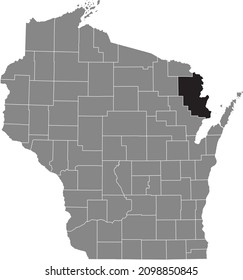 Black highlighted location map of the Marinette County inside gray administrative map of the Federal State of Wisconsin, USA