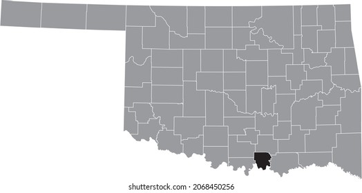 Schwarz hervorgehobene Standortkarte des Marshall County in grauer Verwaltungskarte des Bundesstaates Oklahoma, USA
