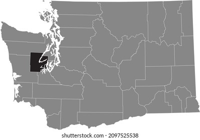 Black highlighted location map of the Mason County inside gray administrative map of the Federal State of Washington, USA