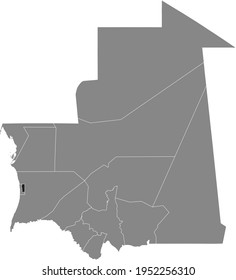 Black highlighted location map of the Mauritanian Nouakchott-Nord region inside gray map of the Islamic Republic of Mauritania