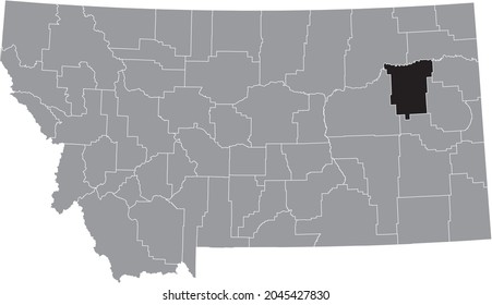 Black highlighted location map of the McCone County inside gray map of the Federal State of Montana, USA