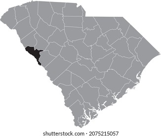 Black highlighted location map of the McCormick County inside gray administrative map of the Federal State of South Carolina, USA