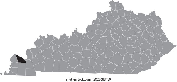 Black highlighted location map of the McCracken County inside gray map of the Federal State of Kentucky, USA