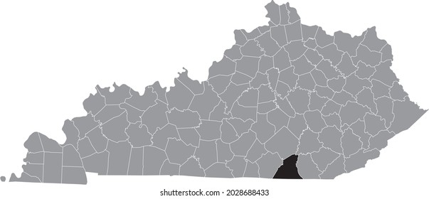Black highlighted location map of the McCreary County inside gray map of the Federal State of Kentucky, USA