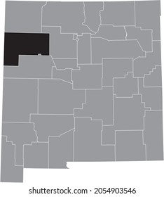 Black highlighted location map of the McKinley County inside gray map of the Federal State of New Mexico, USA