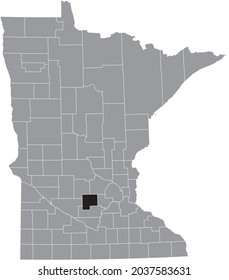 Black highlighted location map of the McLeod County inside gray map of the Federal State of Minnesota, USA