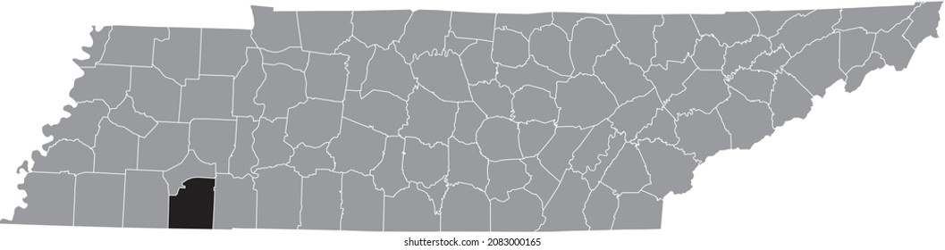 Black highlighted location map of the McNairy County inside gray administrative map of the Federal State of Tennessee, USA
