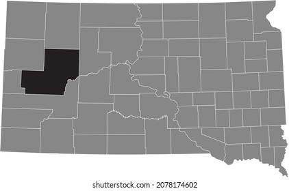 Mapa de ubicación resaltado en negro del Condado de Meade dentro del mapa administrativo gris del Estado Federal de Dakota del Sur, Estados Unidos