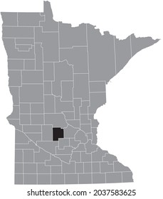 Black highlighted location map of the Meeker County inside gray map of the Federal State of Minnesota, USA