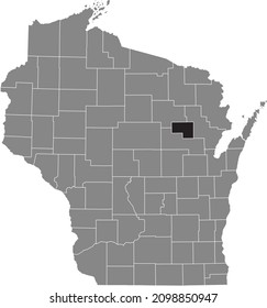 Black highlighted location map of the Menominee County inside gray administrative map of the Federal State of Wisconsin, USA