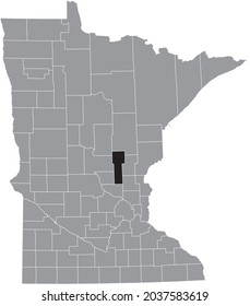 Black highlighted location map of the Mille Lacs County inside gray map of the Federal State of Minnesota, USA