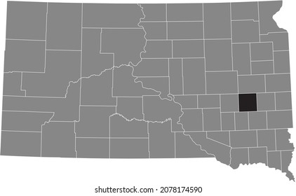 Black Highlighted Location Map Of The Miner County Inside Gray Administrative Map Of The Federal State Of South Dakota, USA