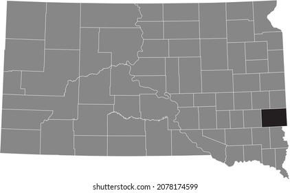 Black highlighted location map of the Minnehaha County inside gray administrative map of the Federal State of South Dakota, USA