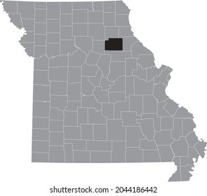 Mapa de ubicación resaltado en negro del condado de Monroe dentro del mapa gris del estado federal de Misuri, Estados Unidos