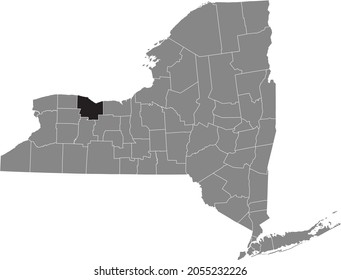 Black highlighted location map of the Monroe County inside gray map of the Federal State of New York, USA