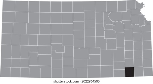 Schwarz markierte Standortkarte des Montgomery County in grauer Karte des Bundesstaates Kansas, USA