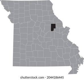 Black highlighted location map of the Montgomery County inside gray map of the Federal State of Missouri, USA