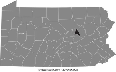 Black highlighted location map of the Montour County inside gray administrative map of the Federal State of Pennsylvania, USA
