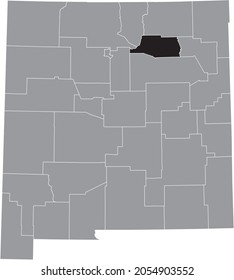 Black highlighted location map of the Mora County inside gray map of the Federal State of New Mexico, USA
