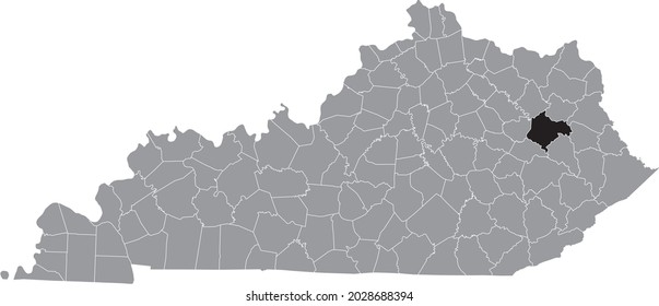 Black highlighted location map of the Morgan County inside gray map of the Federal State of Kentucky, USA