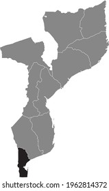 Black highlighted location map of the Mozambican Maputo province inside gray map of the Republic of Mozambique