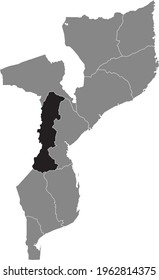 Black highlighted location map of the Mozambican Manica province inside gray map of the Republic of Mozambique