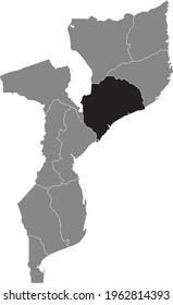 Black highlighted location map of the Mozambican Zambezia province inside gray map of the Republic of Mozambique