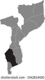Black highlighted location map of the Mozambican Gaza province inside gray map of the Republic of Mozambique