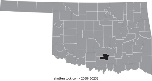 Black highlighted location map of the Murray County inside gray administrative map of the Federal State of Oklahoma, USA
