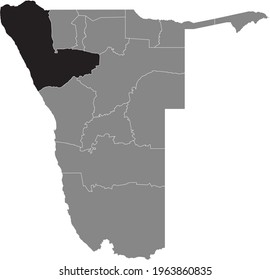 Black highlighted location map of the Namibian Kunene region inside gray map of the Republic of Namibia